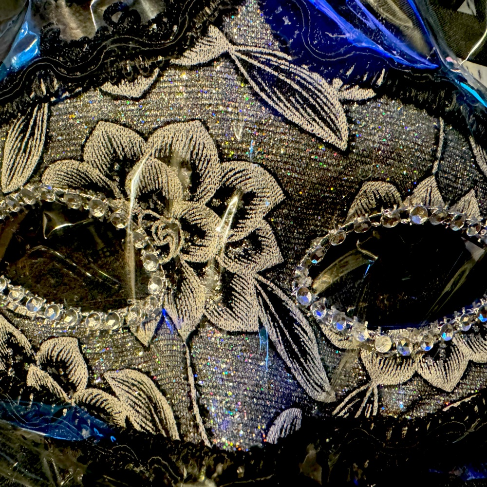 New mask masquerade, lightweight, black, silver, rainbow, glitter rhinestone